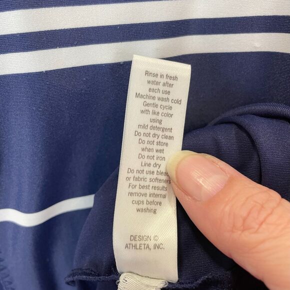 Athleta Swim Dress Small Beach Swim Padded Shelf Bra Colorblock Striped Blue - Picture 7 of 12